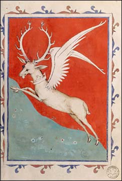 Cerf blanc ailé et couronné